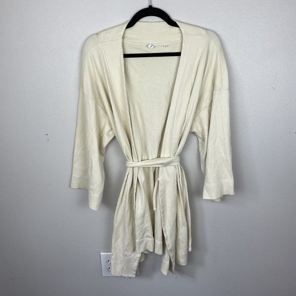 Kotn Other - Kotn Women's Cream Ribbed Knit Robe Size S Belted Pockets Long Sleeve Cotton
